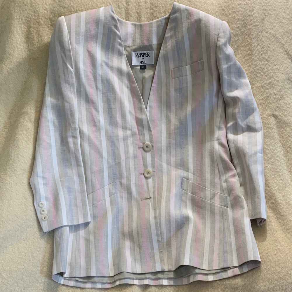 Kasper Striped Pastel Blazer in Pink, Blue & Cream